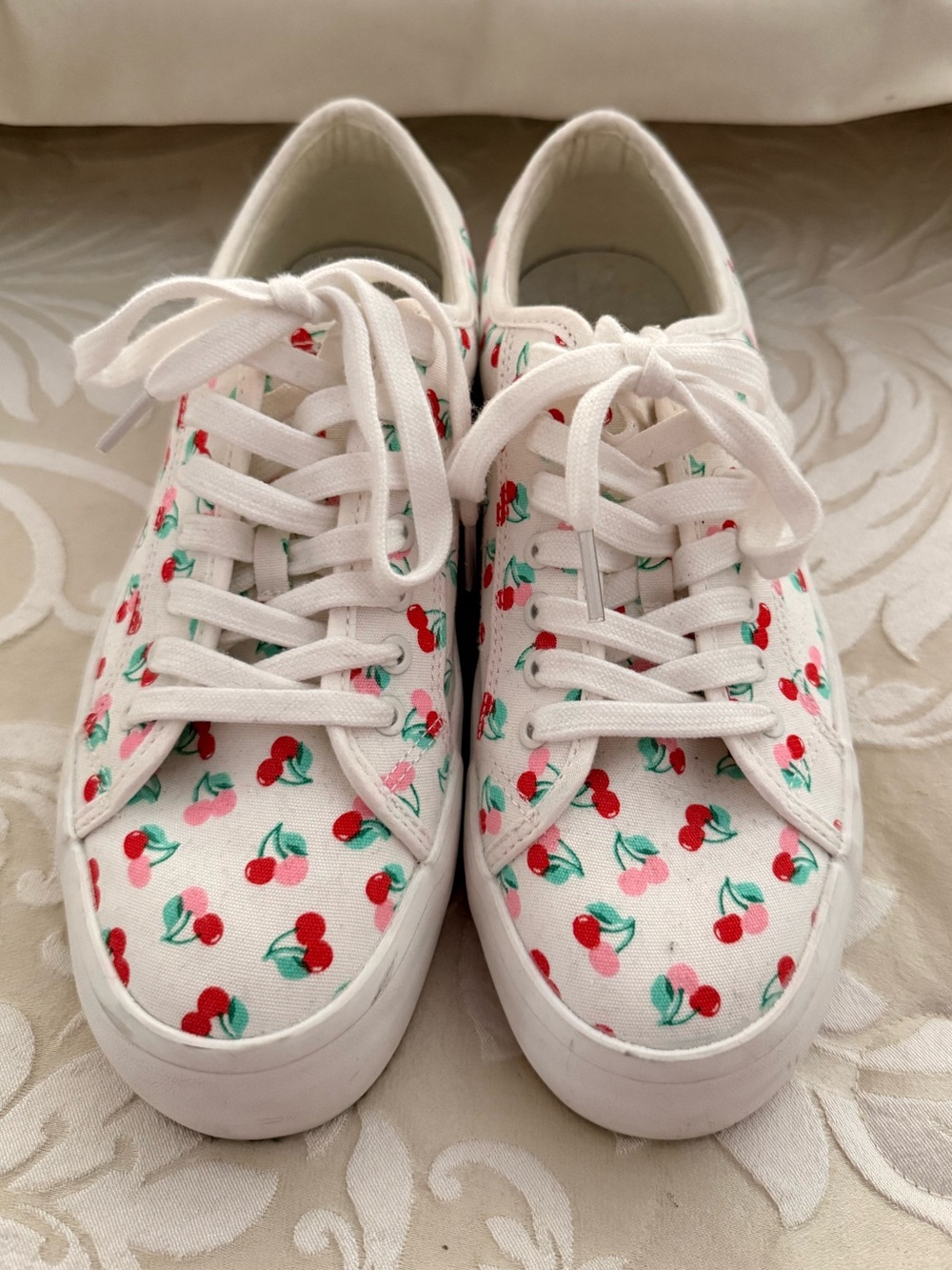Sincerely Jules 8.5 White Cherry Print Canvas Sneakers 8 1/2